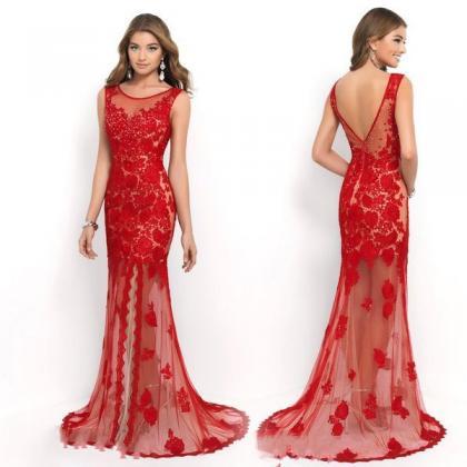 Red Mermaid Prom Dress 2015 Lace Long Evening..