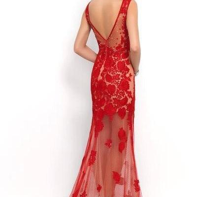 Red Mermaid Prom Dress 2015 Lace Long Evening..