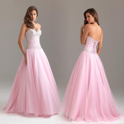 Pink Prom Dresses With Lace Up Back 2015 Dress..