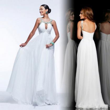 Sexy White V Neck Long Prom Dresses 2015 Women..