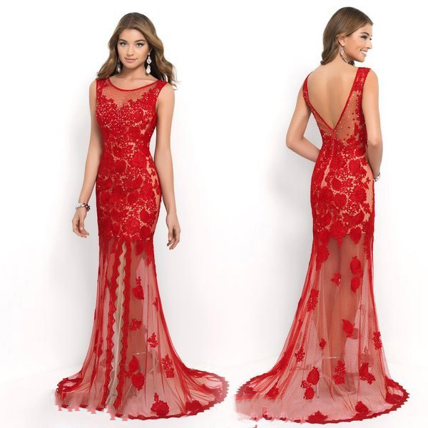Red Mermaid Prom Dress 2015 Lace Long Evening Dress To Party Vestidos De Festa Abendkleider 1546l